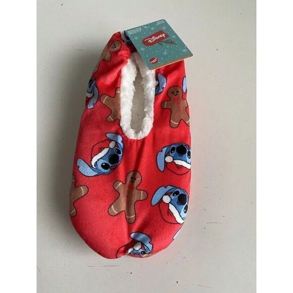 Disney Stitch Slipper Socks Snuggle Toes Disney Christmas Santa Hat Gingerbread - Picture 1 of 10